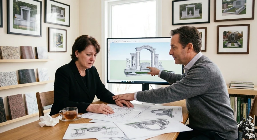 zhenshchina-skorbit-v-ofise-dizayn-byuro-s-muzhchinoy-ukazayushchim-na-ehkran-s-modelem-monumenta